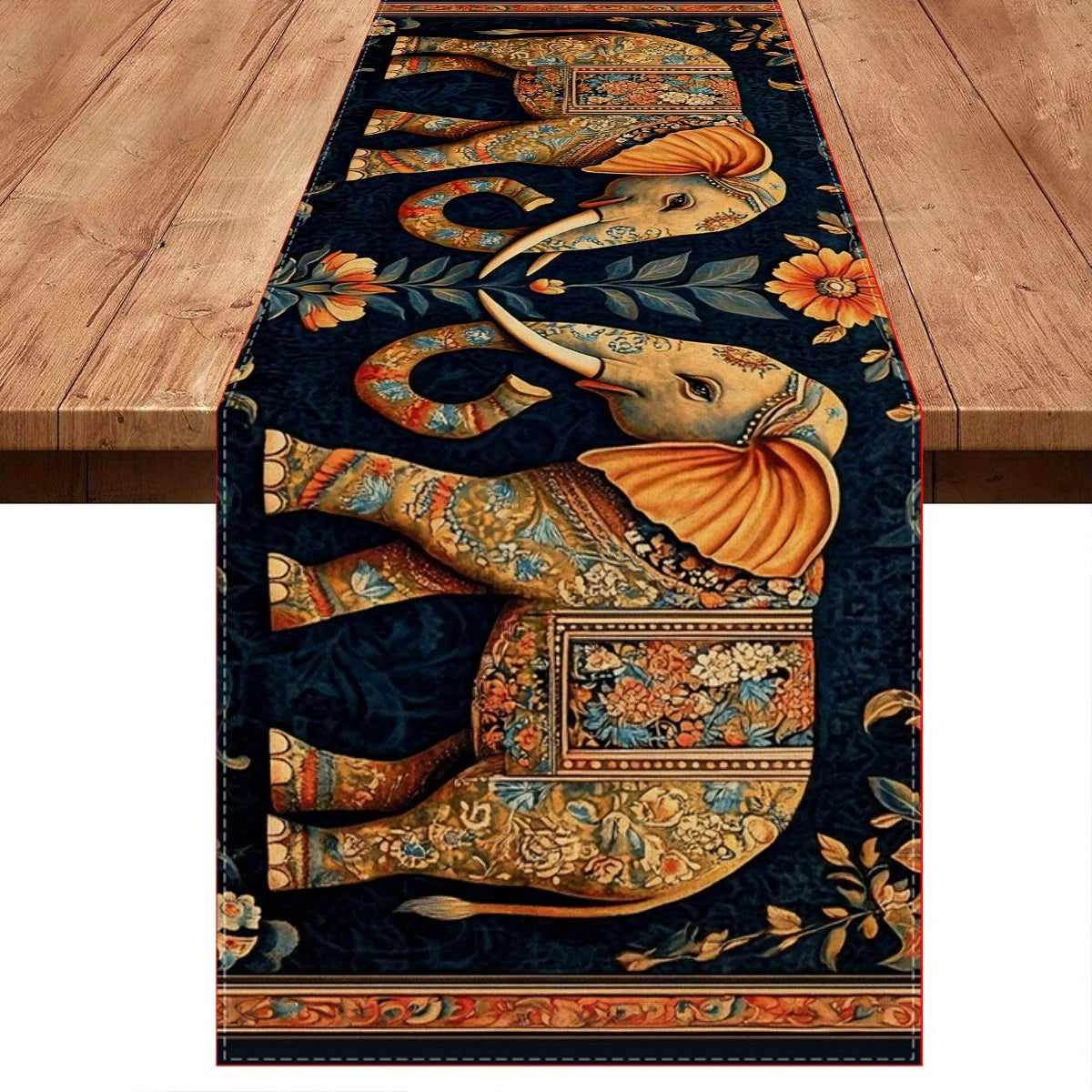 champagne elephant print bohème table runner colorful floral artisanal decoration dining table