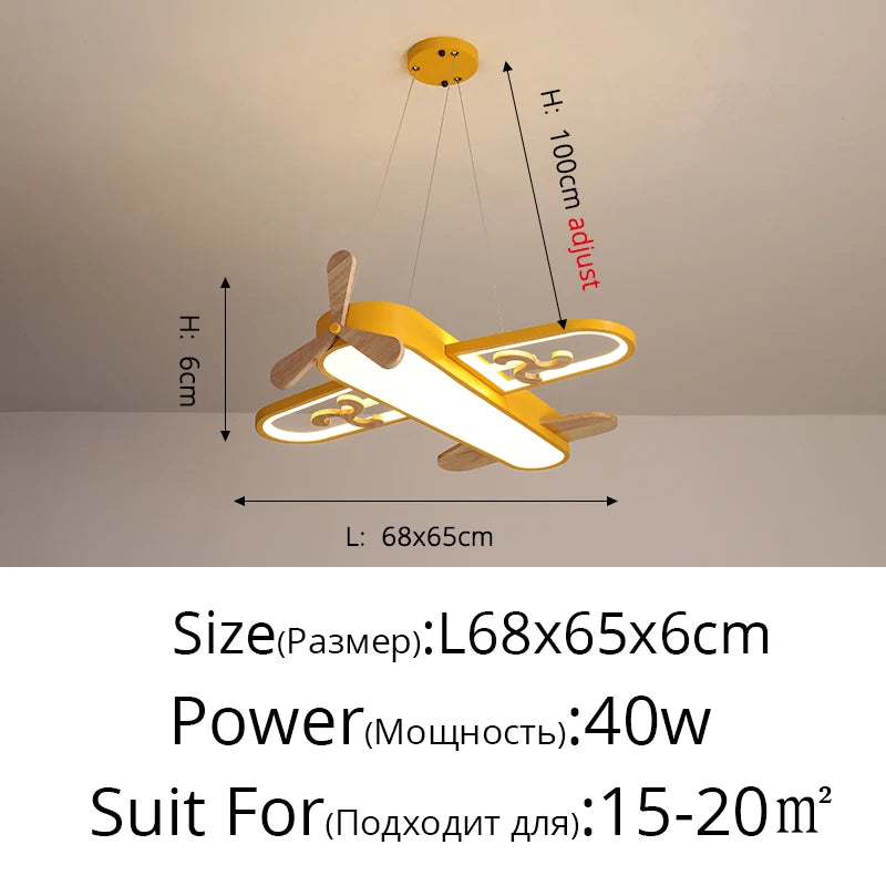 lampe suspendue avion forme bois bleu doré moderne chambre enfant interrupteur tactile