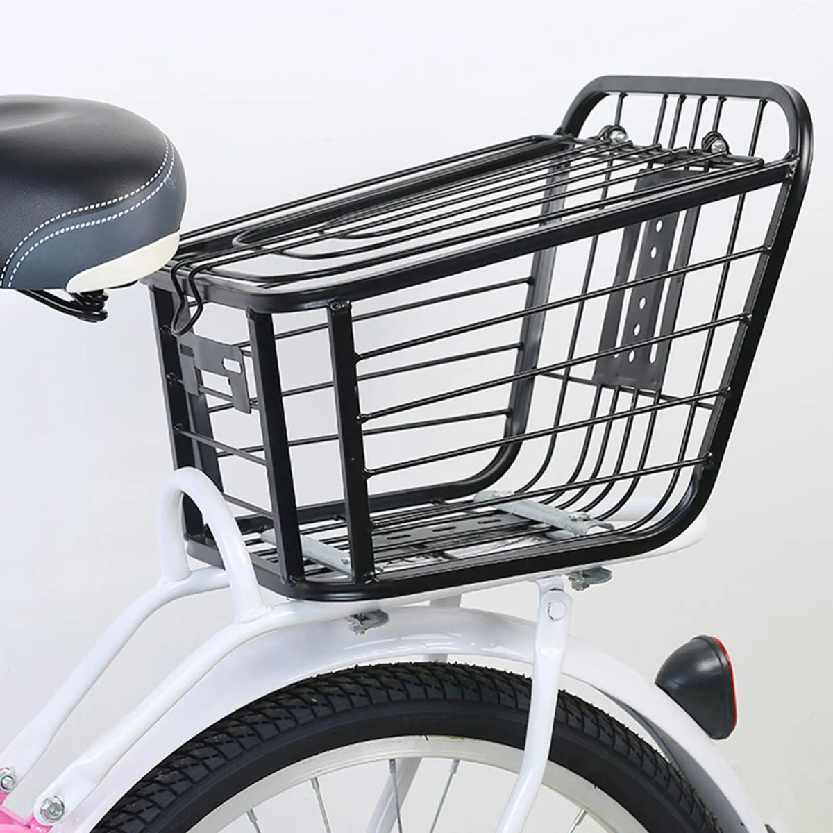 panier vélo métallique noir couvercle sac transport avant arrière vélo utilitaire grille métallique fixations
