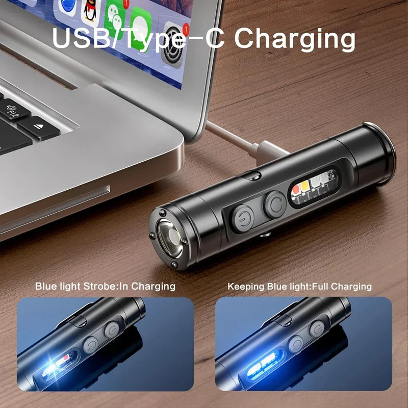 lampe torche multifonctionnelle rechargeable aimantée lumière cob led noir fonction uv dépannage avertissement