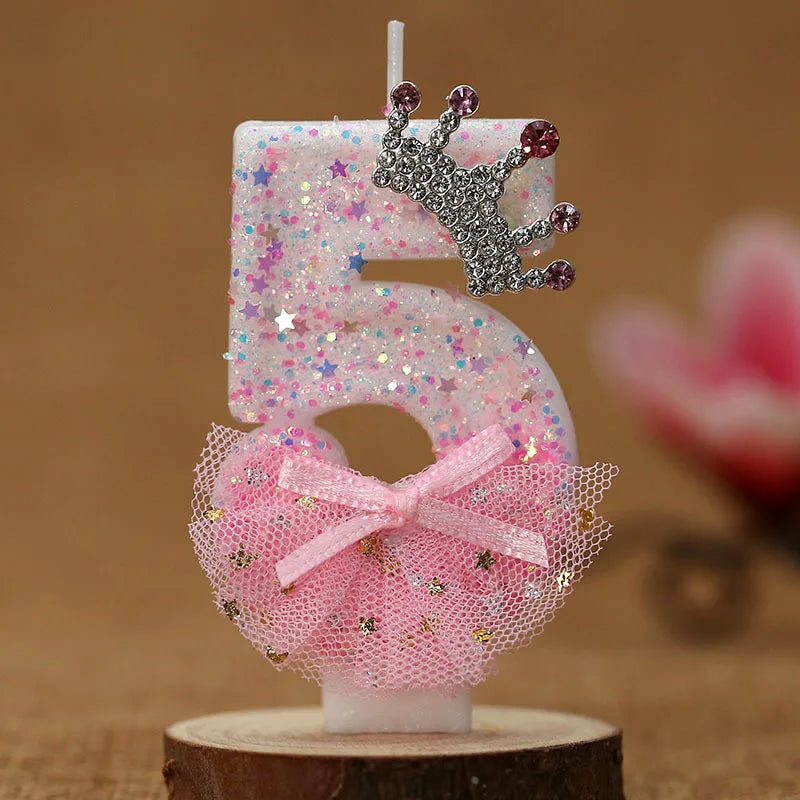 bougies numériques anniversaire forme chiffres paillettes strass rubans bleu rose décoratives féminines