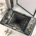 tapis d'illusion d'optique 3d effet puits profond gris beige vert entrée salon