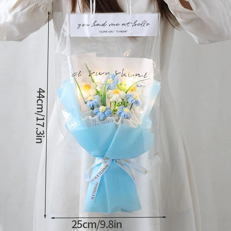 Bouquet fleurs artificielles crochetées orange bleu rose violet blanc moderne
