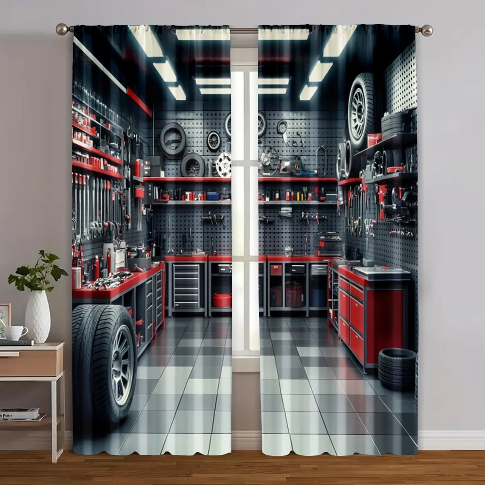 rideau moderne garage outils roues polyester noir rouge gris opacité 75x166cm