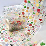 rubans autocollants transparents multicolores étoiles notes musicales cercles coeurs enfantins