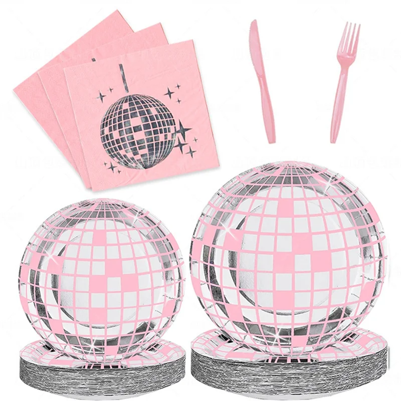 serviettes festives rose disco étoiles dorées cuillères fourchettes argentées occasionnelle moderne