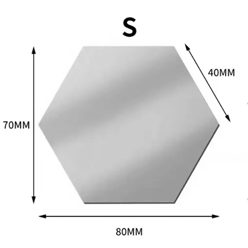 miroirs hexagonnels gris modernes adhésif intégré 8cm 7cm 12 pièces