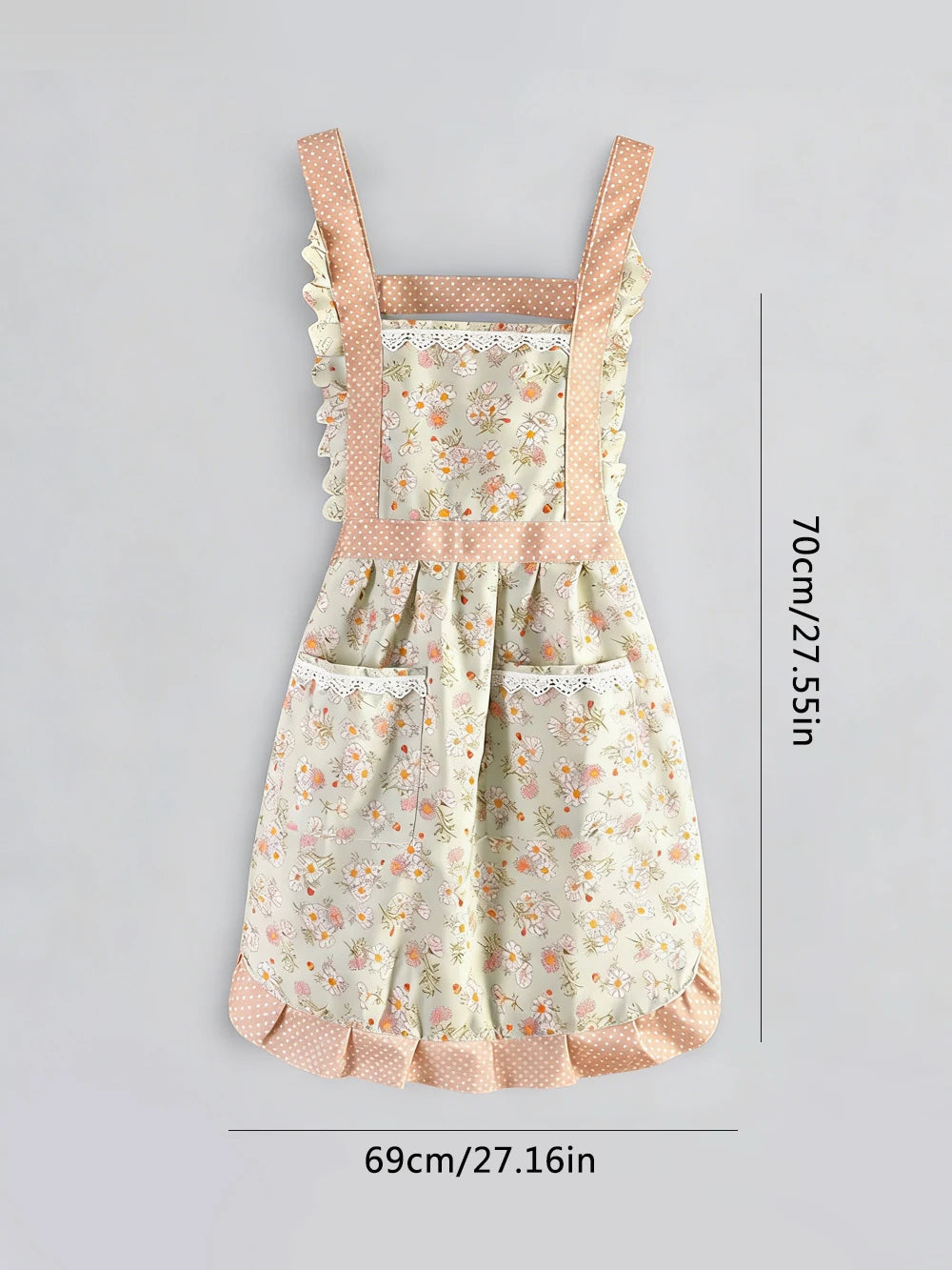 tablier cuisine toile fleurs petite pois gris rose vintage ajustable femmes