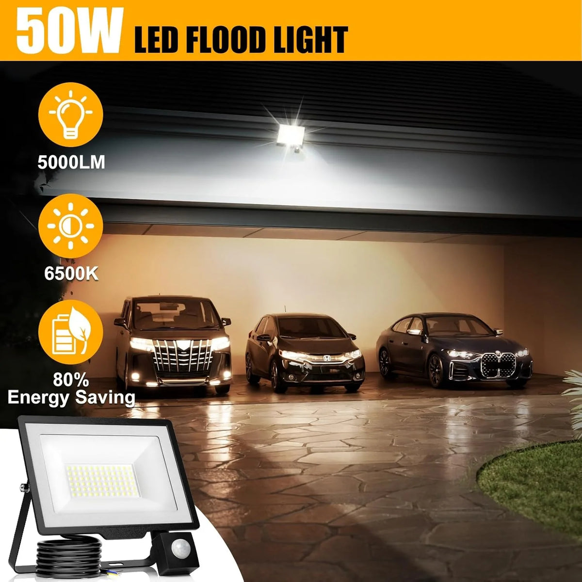 projecteur led moderne éclairage extérieur noir ip66 détecteur mouvement fixation murale flux lumineux économie