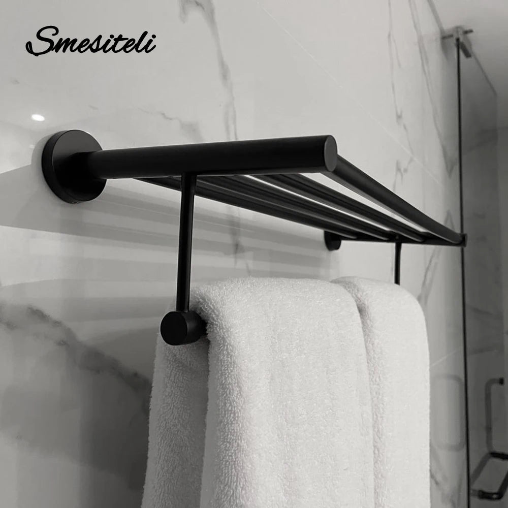 porte serviettes mural acier inoxydable noir mat lisse moderne salle bain double rangée