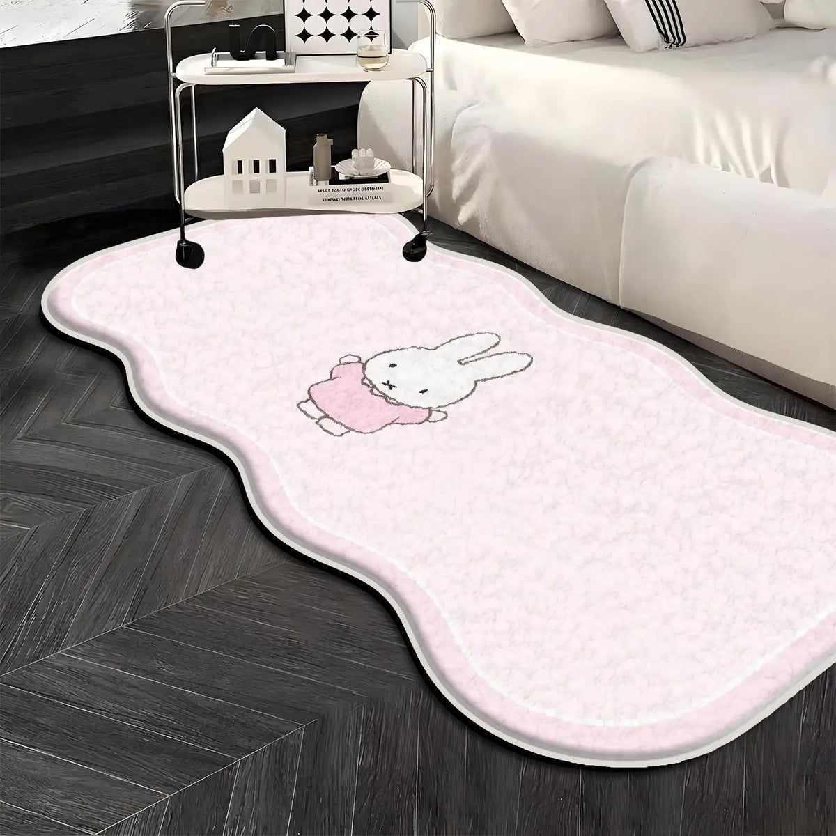 tapis kawaii miffy bleu blanc points visage lapin moderne 40x120cm 50x120cm absorbant eau resistant