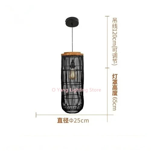 Suspension lumineuse raphia tressé rustique noir beige salon boho chic