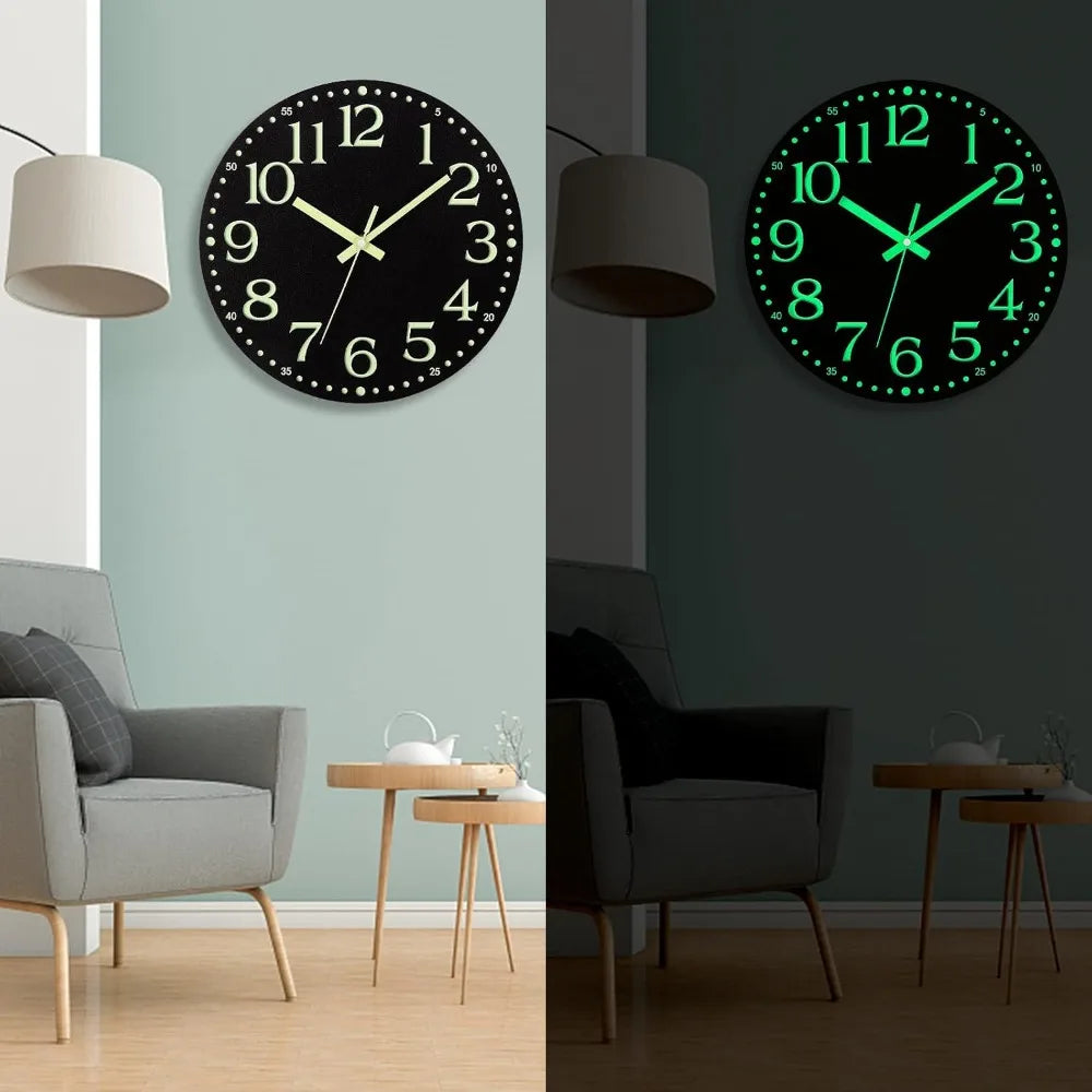 horloge murale moderne aiguille noir vert luminescent points decoration mdf chambre coucher
