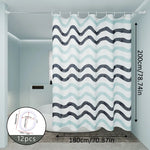 rideau douche moderne éva blanc bleu gris motif rayures ondulées opacité ourlet standard respectueux