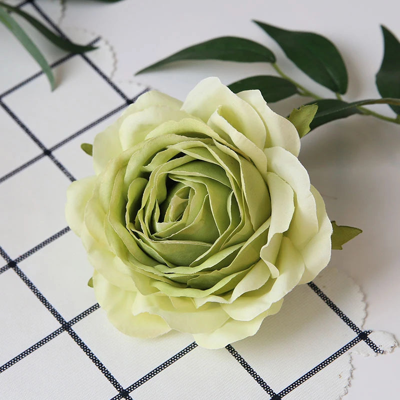 fleurs artificielles roses boutons peony feuilles vertes decoration intérieure classique 9cm 3.54inch