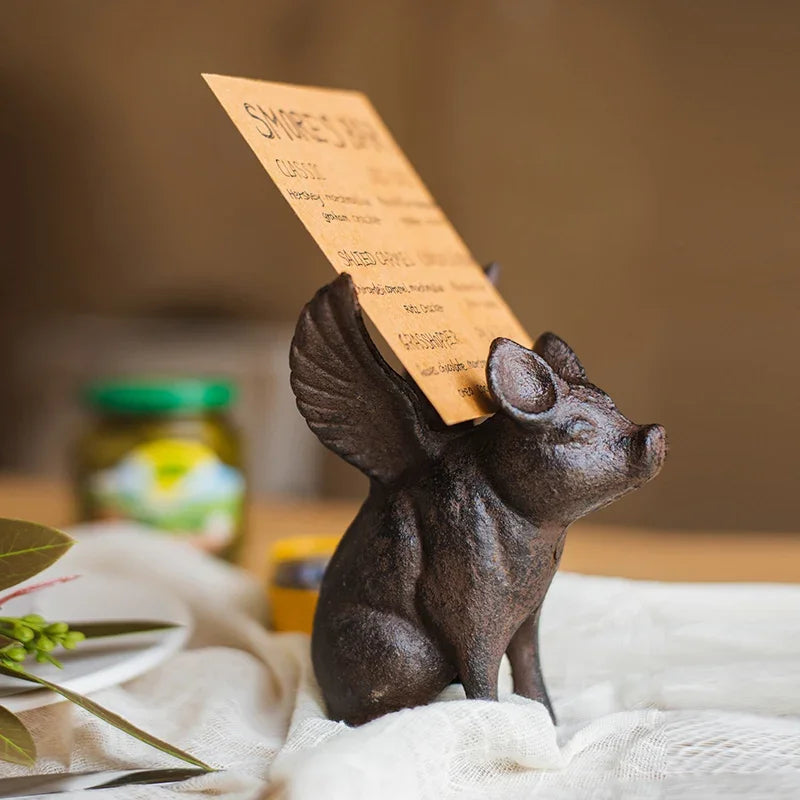 décoration rétro figurine cochon ailé poulpe marron bronze support téléphone portable rustique