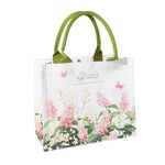 sac main toile fleurs blanc vert rose élégant réutilisable écologique poignées vertes