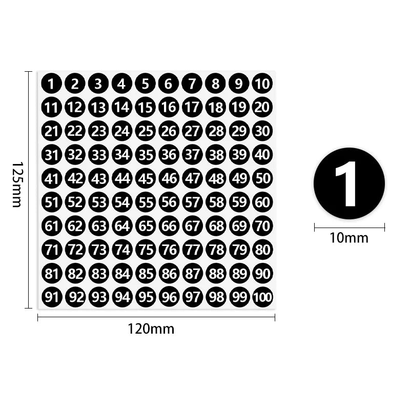autocollants numérotés 100 jaune clair grille rectangulaire opaque 10 feuilles étiquettes rondes transparentes numbering