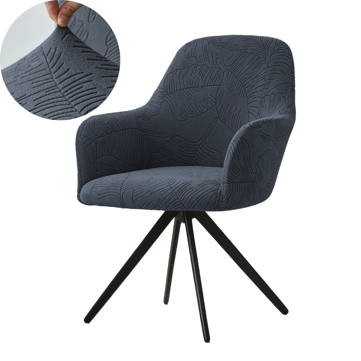 Housse fauteuil moderne motif végétal gris foncé élasthanne polyester adaptable chaise mariage banquete