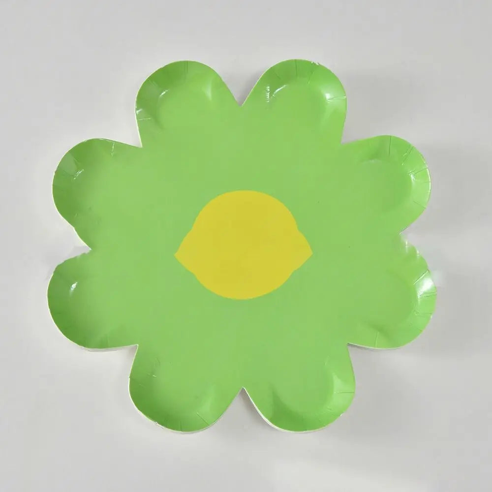 assiettes jetables fleurs dorées blanc vert jaune rose violet moderne fête enfants