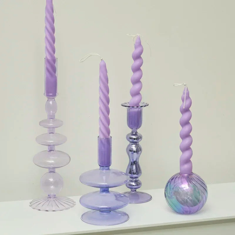 support verre moderne bougies spirales décoratif violet bleu rose vert maison