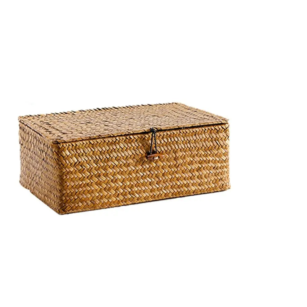 coffre provisions réutilisable osier couleur brun clair rustique respectueux environnement utilisation multiple articles divers