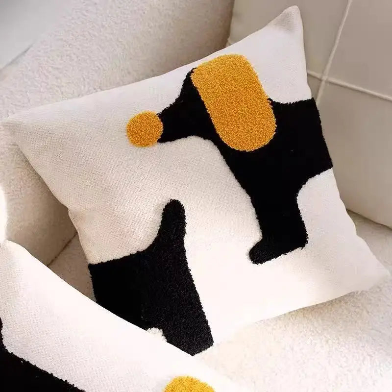 coussins brodés chiens modernes respectueux environnement polyester coton blanc noir orange
