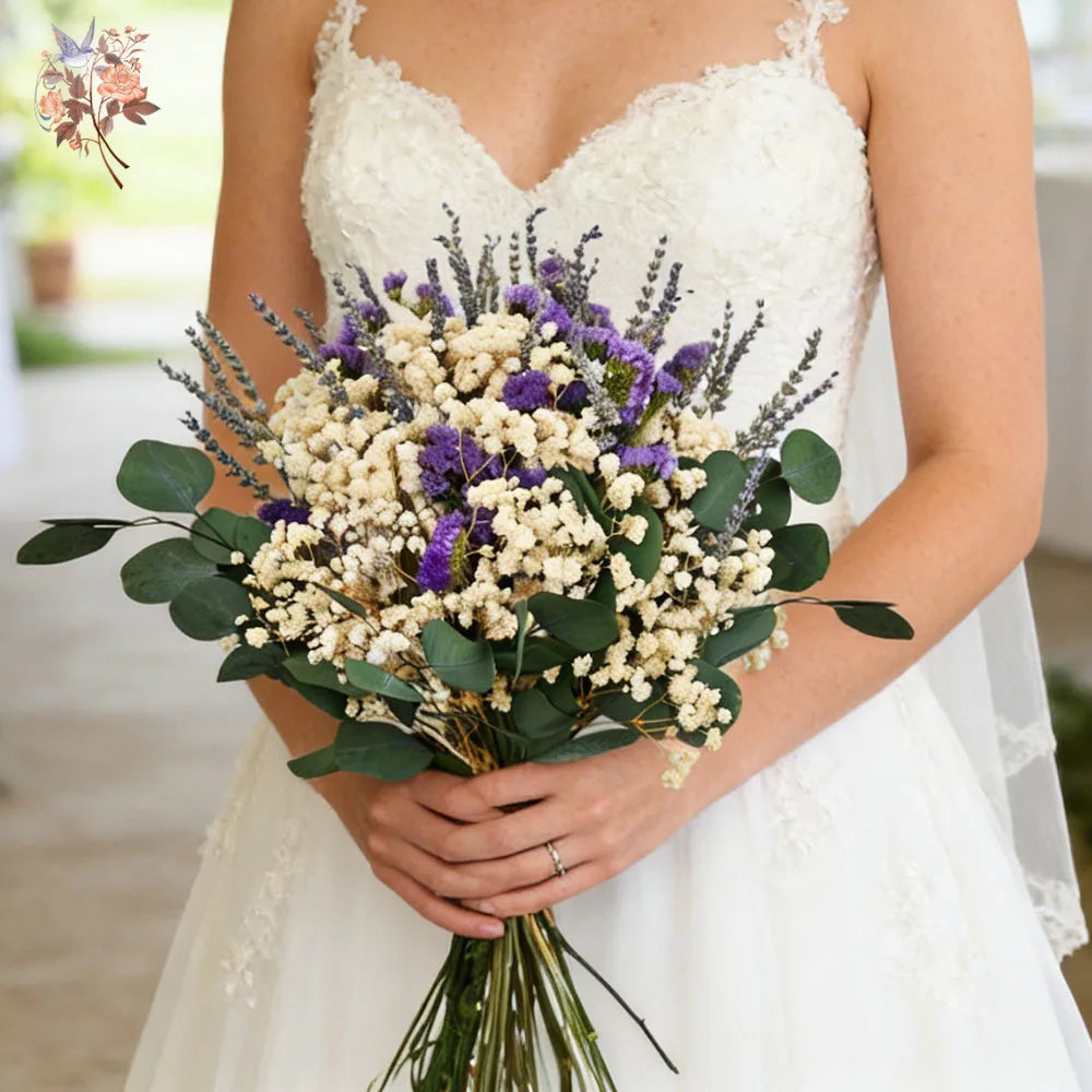 bouquet fleurs séchées eucalyptus gypsophile lavande décoration maison anniversaire valentin boho naturel