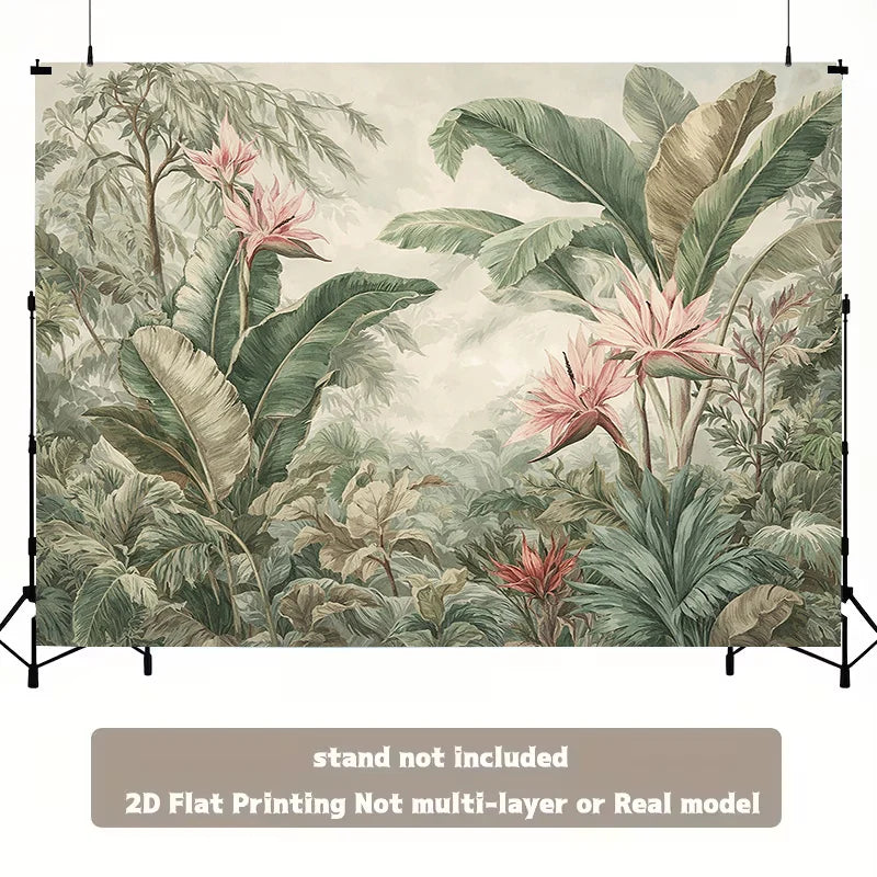 tapisserie murale bannière 2d jardin tropical feuilles bananier fleurs vintage naturelle
