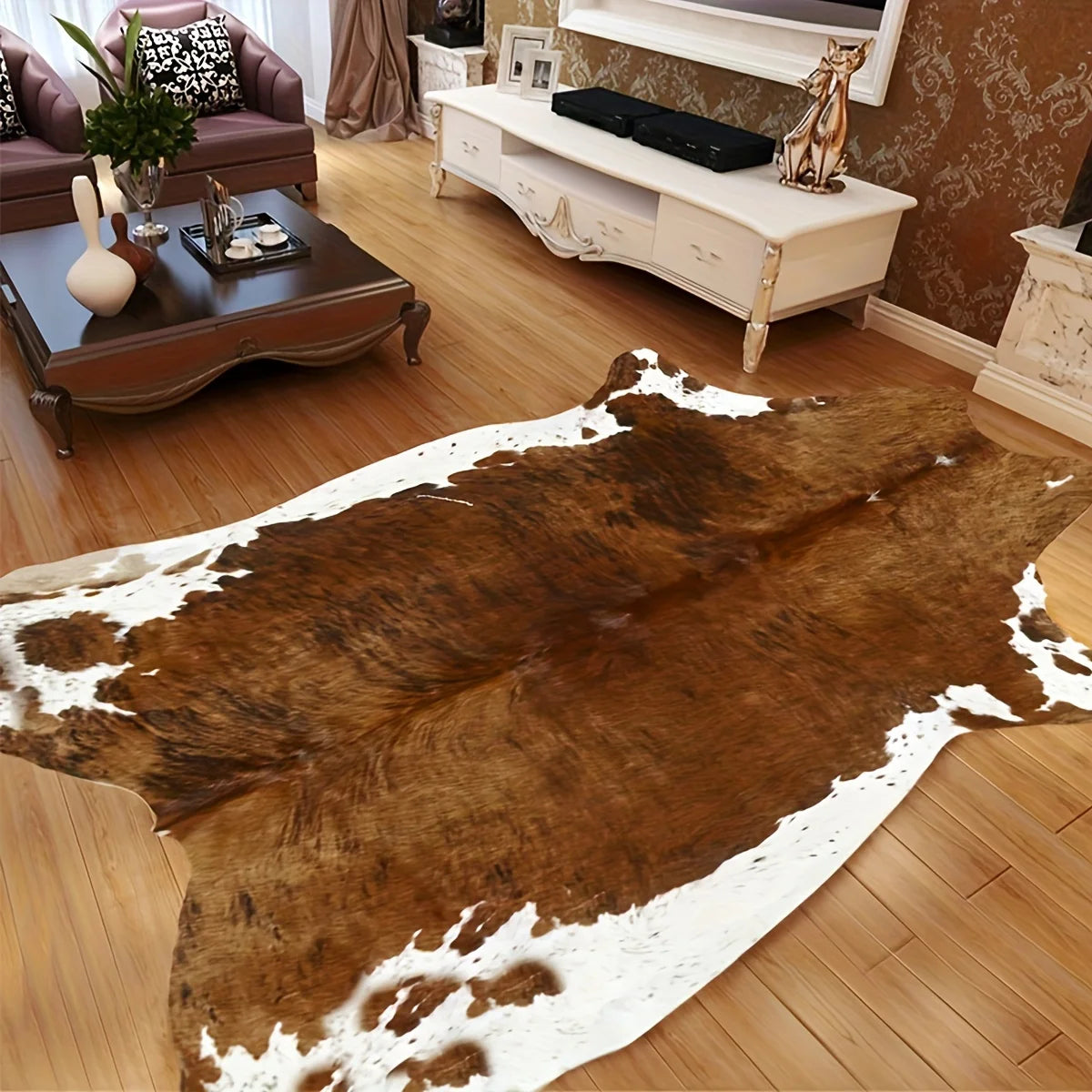 tapis acrylique marron blanc texture naturelle rustique dimension 140x160cm