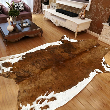 tapis acrylique marron blanc texture naturelle rustique dimension 140x160cm