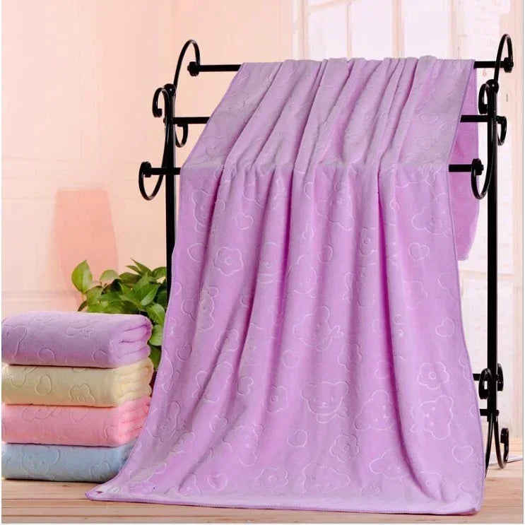 serviette bain ours animaux polyester coton violet jaune rose bleu doux confortable opacité dobby