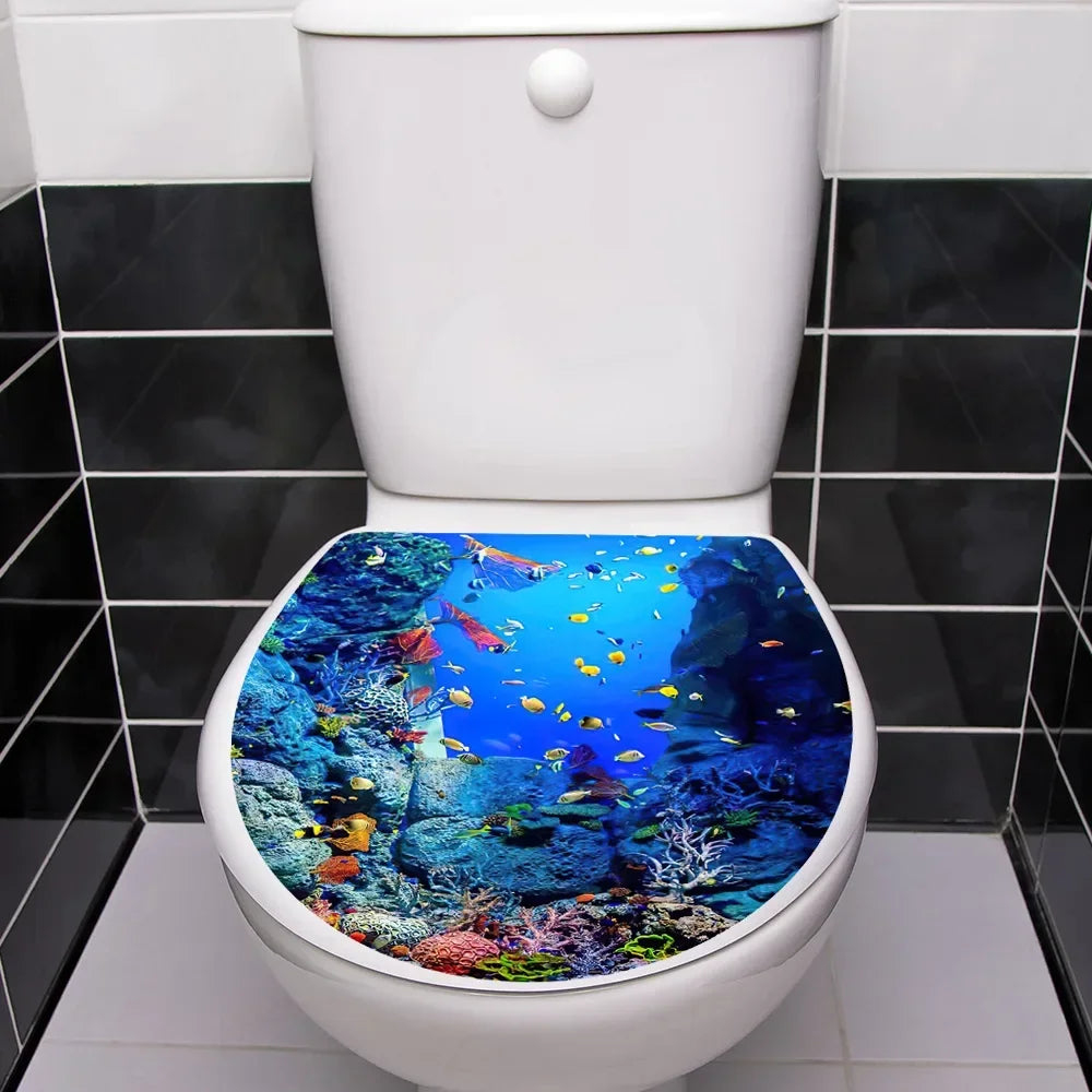 couvre siège toilette sous marin animaux coraux poissons moderne bleu vert orange rouge