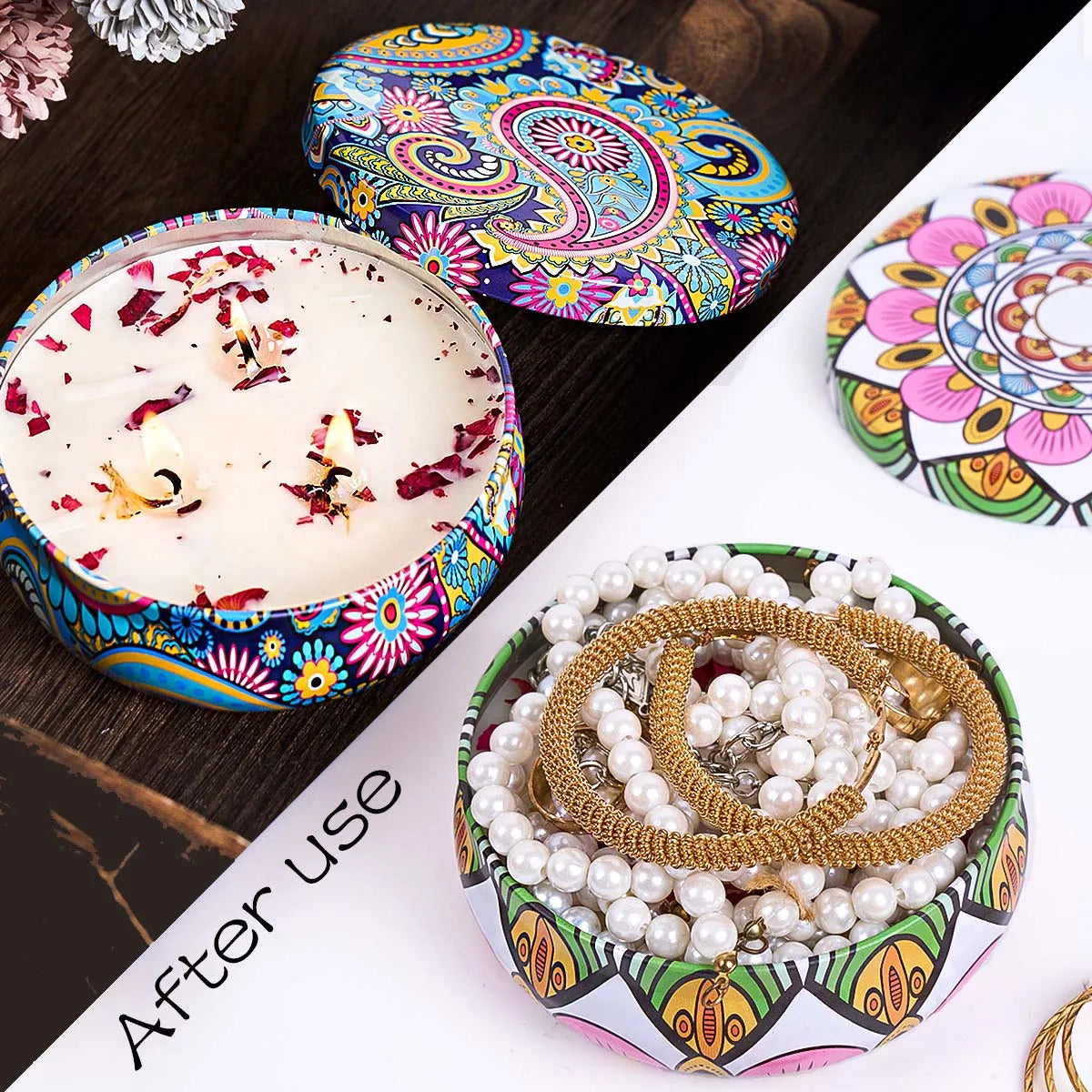 bougies parfumées boîte florale artistique motifs colorés cadeaux anniversaire mariage