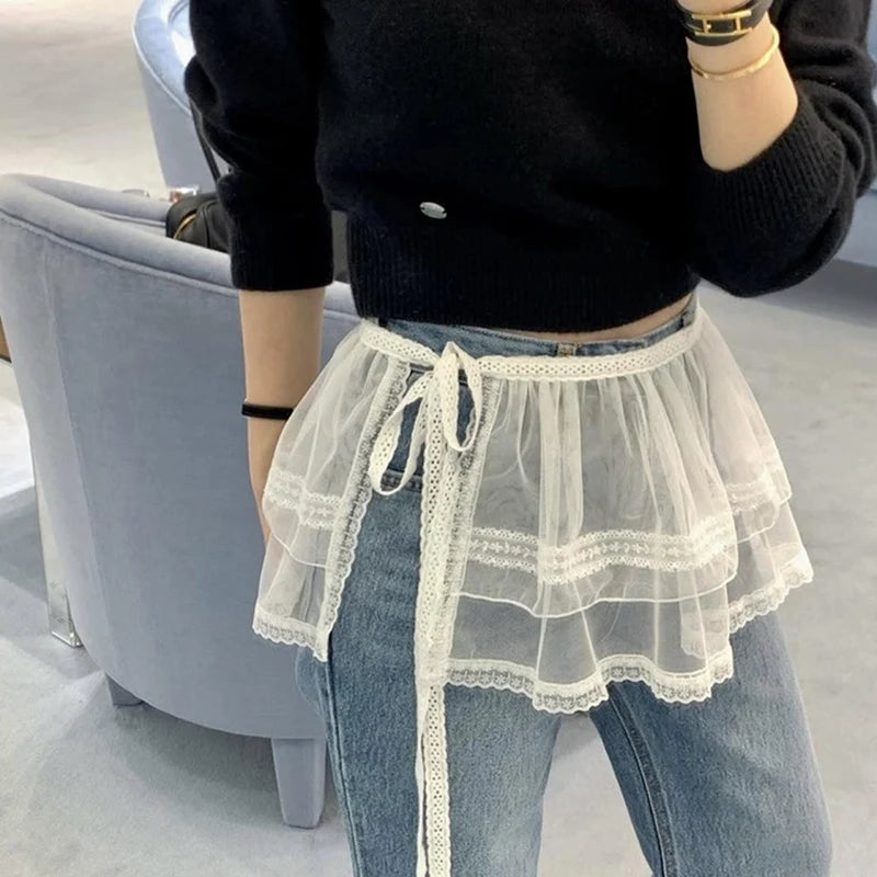 jupe lolita vintage blanche gris rouge élastique dentelle transparente plissée été junior femme