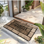 tapis d'entrée moderne marron beige texture pierre lettrage welcome résistant rides