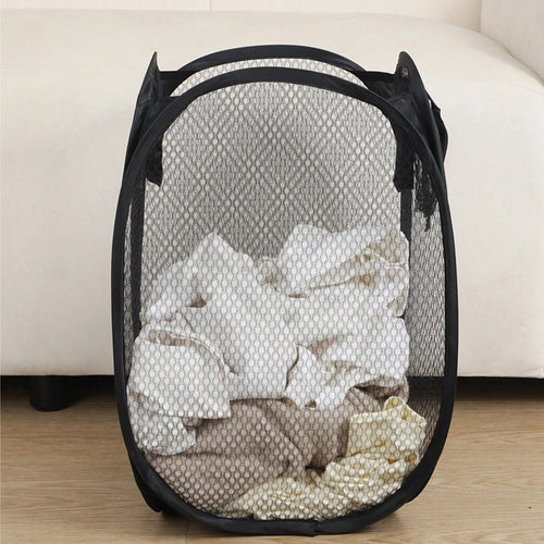 panier linge pliable maille fine noir moderne organisation salle bain durable ventilation optimal