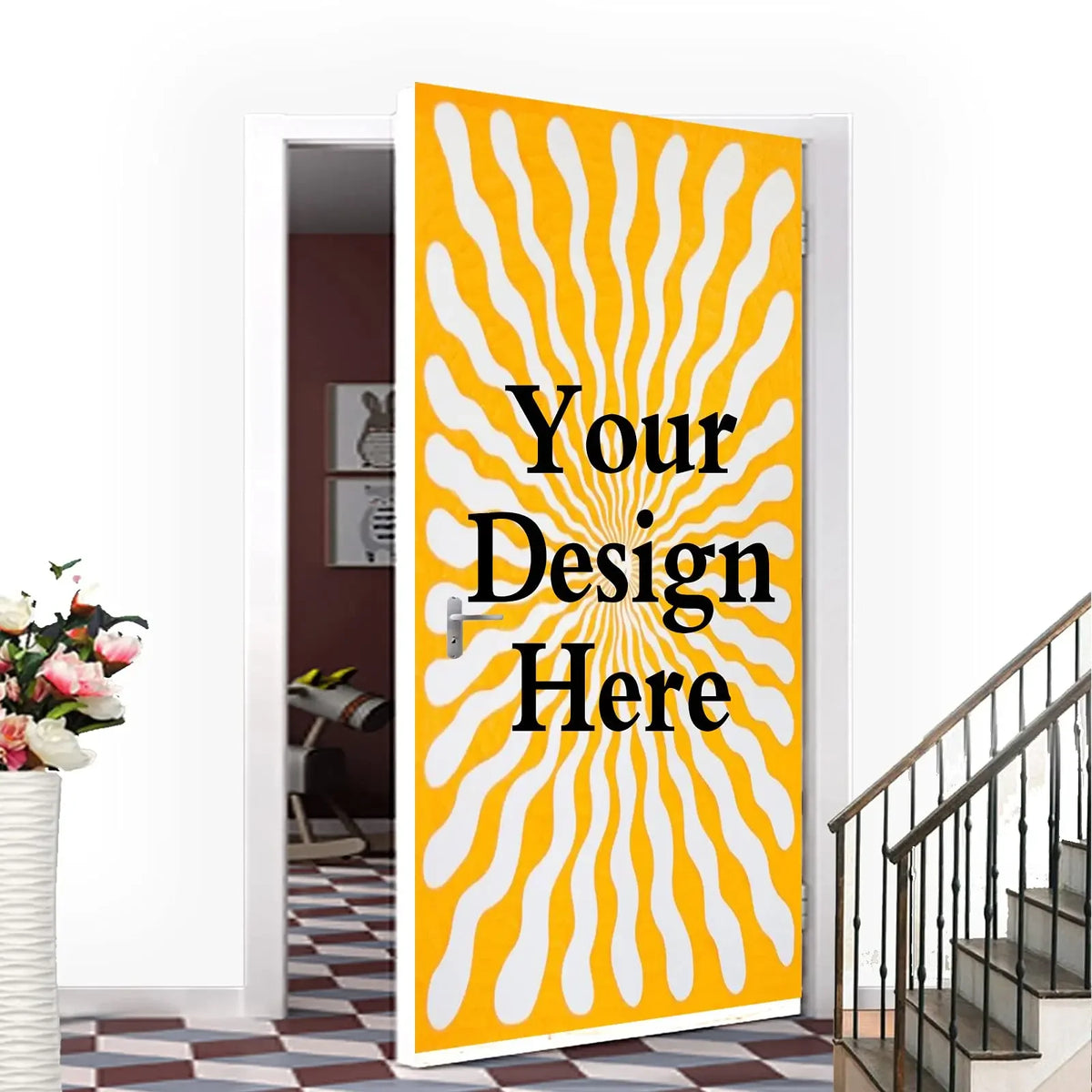 autocollant mural moderne orange rayures adhésif décoration intérieure chambre porte 77x200cm ecofriendly