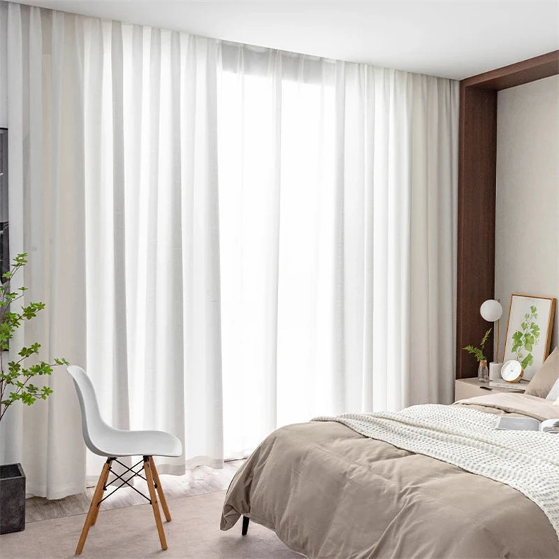 rideau blanc uni moderne minimaliste translucide maison inclusion tulle polyester