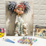 toile peinte fille ours fleurs motifs géométriques art contemporain kit débutants adultes crafts