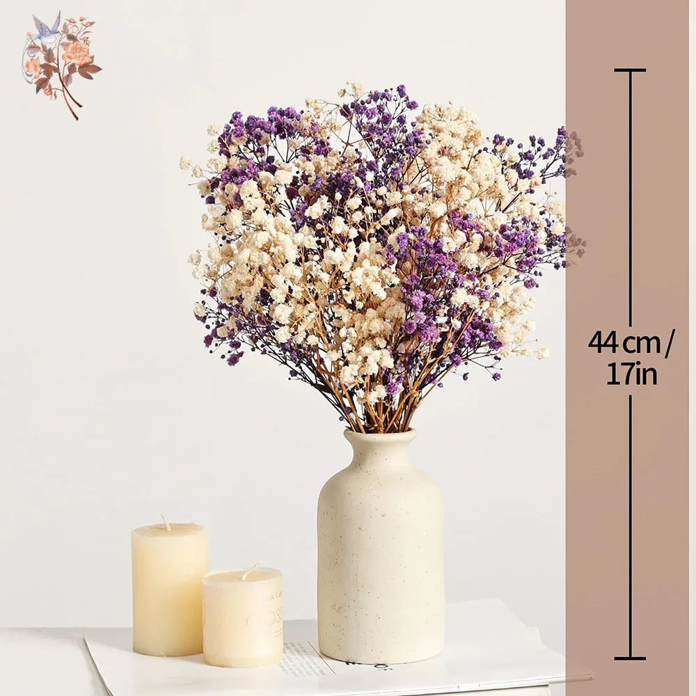 bouquet fleurs séchées violet blanches décoration boho fluffy maison anniversaire mariage