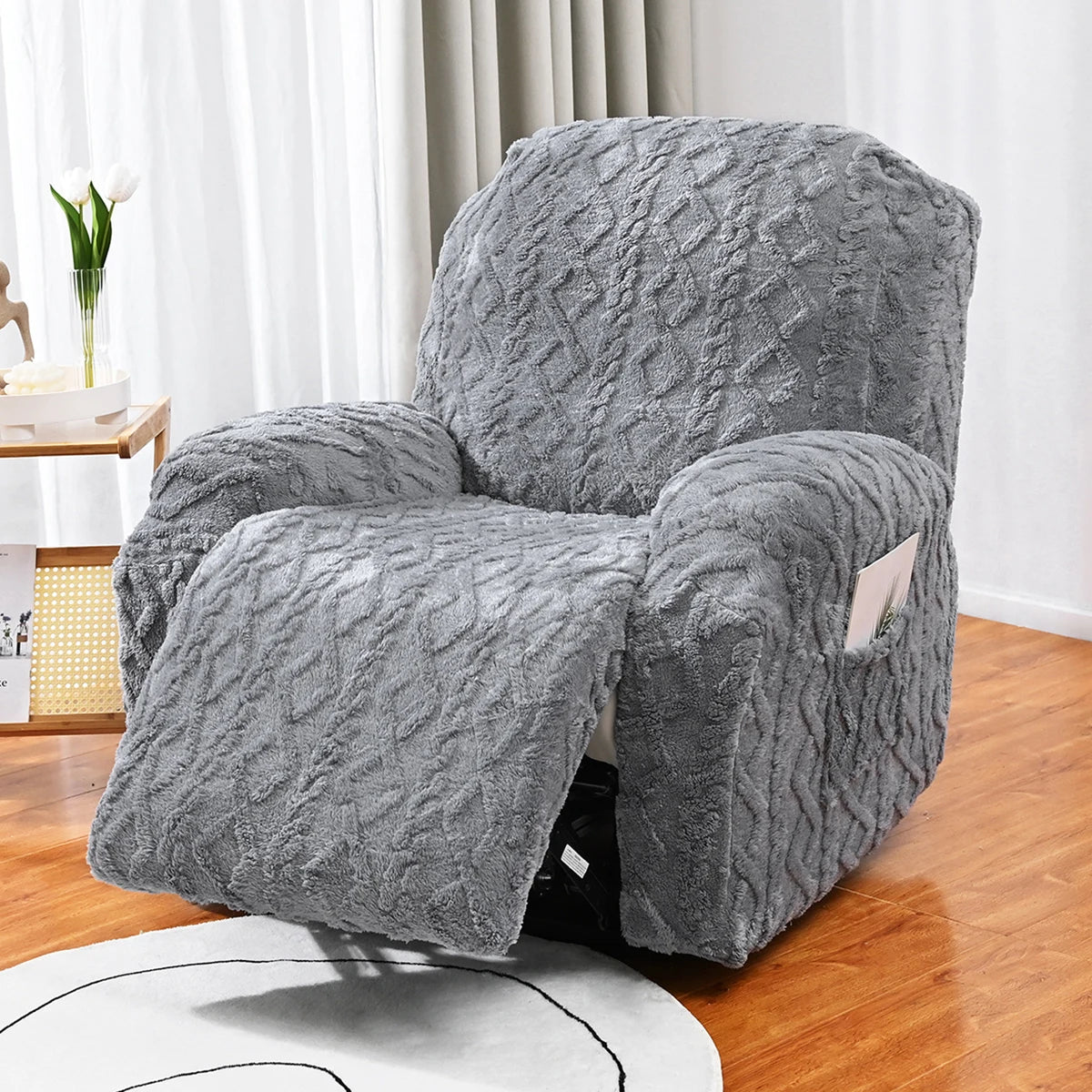 housse fauteuil gris moderne adhésif poche lavage machine automne hiver polyester Jacquard doux élastique