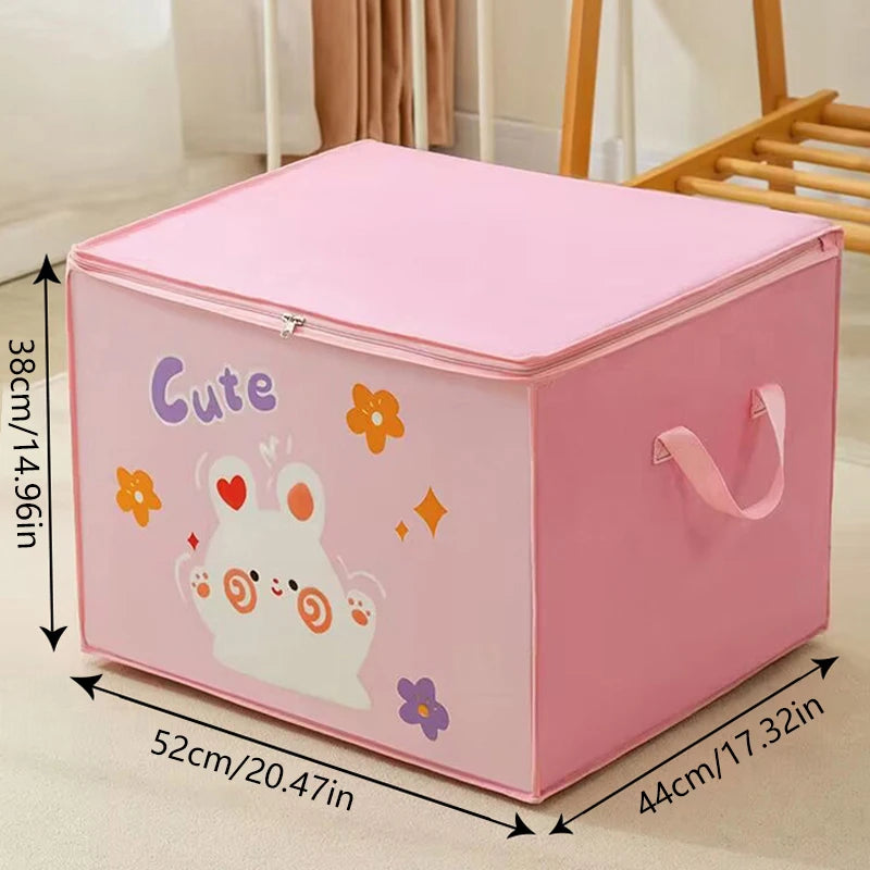 boîtes rangement enfant bleu rose gris dessins animés ours lapin poignées détachables vêtements pliés