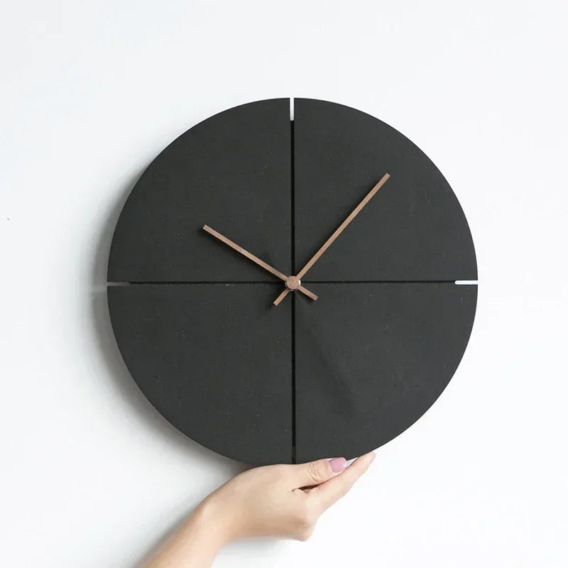 horloge murale moderne minimaliste bois noir sans bavures 29cm diamètre aiguille muette decoration salon