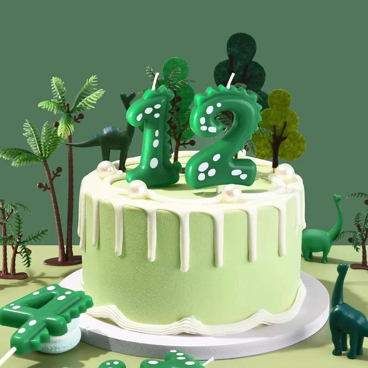 bougies chiffres vert dents crocodile sans flamme anniversaire décoration tringle numéros