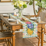 chemin table pâques lapins fleurs printemps jaune rose verte bleue pastorale imperméable polyester rectangle