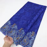 tissu dentelle brodée floral bleu marine violet doré robe mariage haute qualité coton polyester