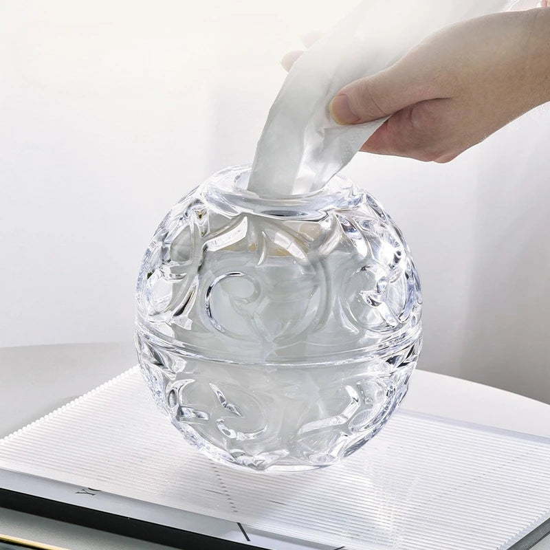 boîte mouchoirs transparente moderne décoration géométrique adhésive papier toilette verre élégante hauteur 140mm diamètre
