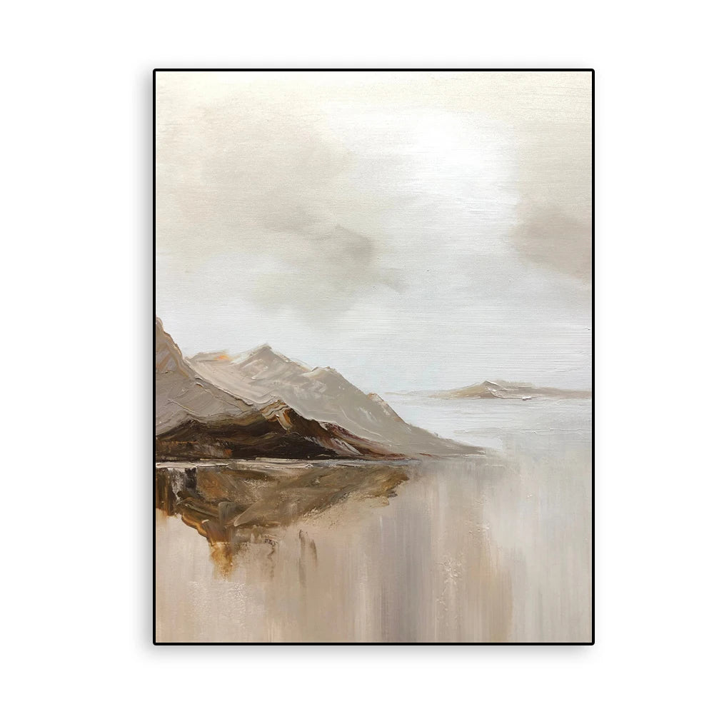 affiche abstraite paysage montagneux toile contemporaine beige marron salon chambre decoration mur vertical imprimeensoie