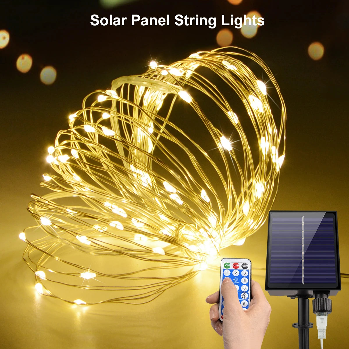 guirlande lumineuse solaire multicolore microleds moderne modes doré extérieur télécommande